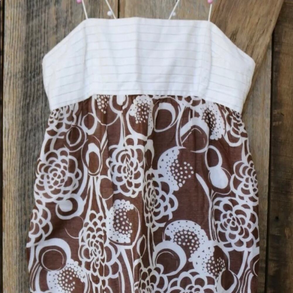 TIBI NY 2 Cotton Silk Brown‎ Floral Sundress Beaded String Straps